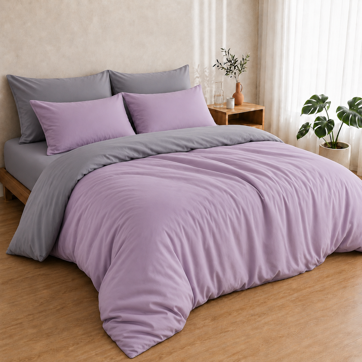 Bamboo Duvet Cover — French Lavender And Warm Stone