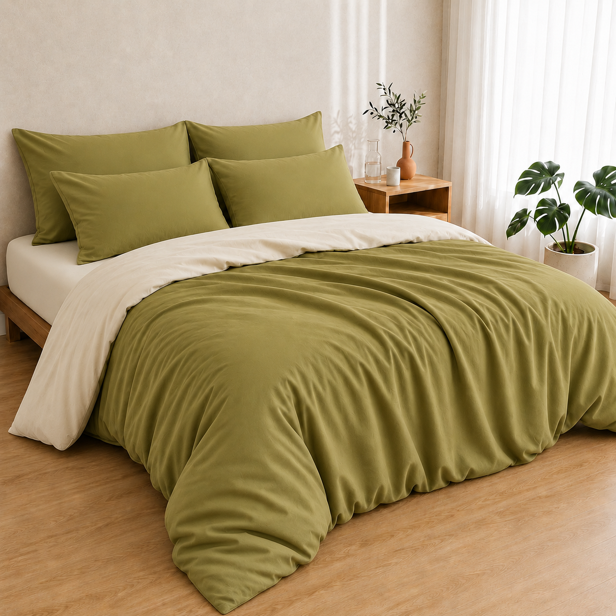 Bamboo Duvet Cover — Olive Grove And Almond Cream