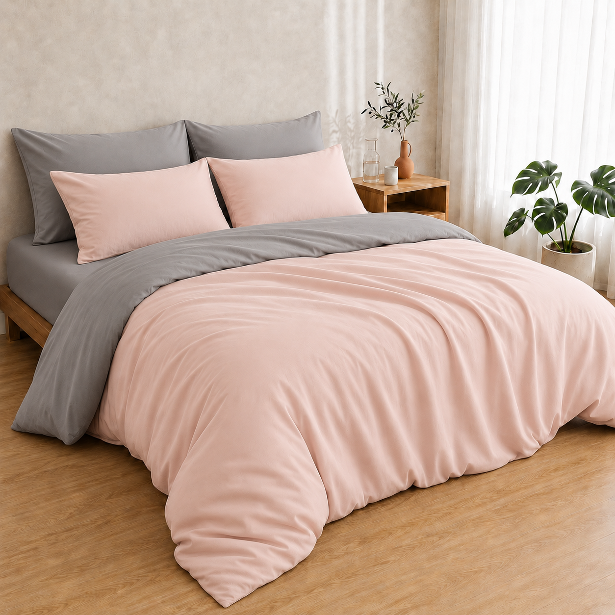 Bamboo Duvet Cover — Petal Pink And Warm Stone