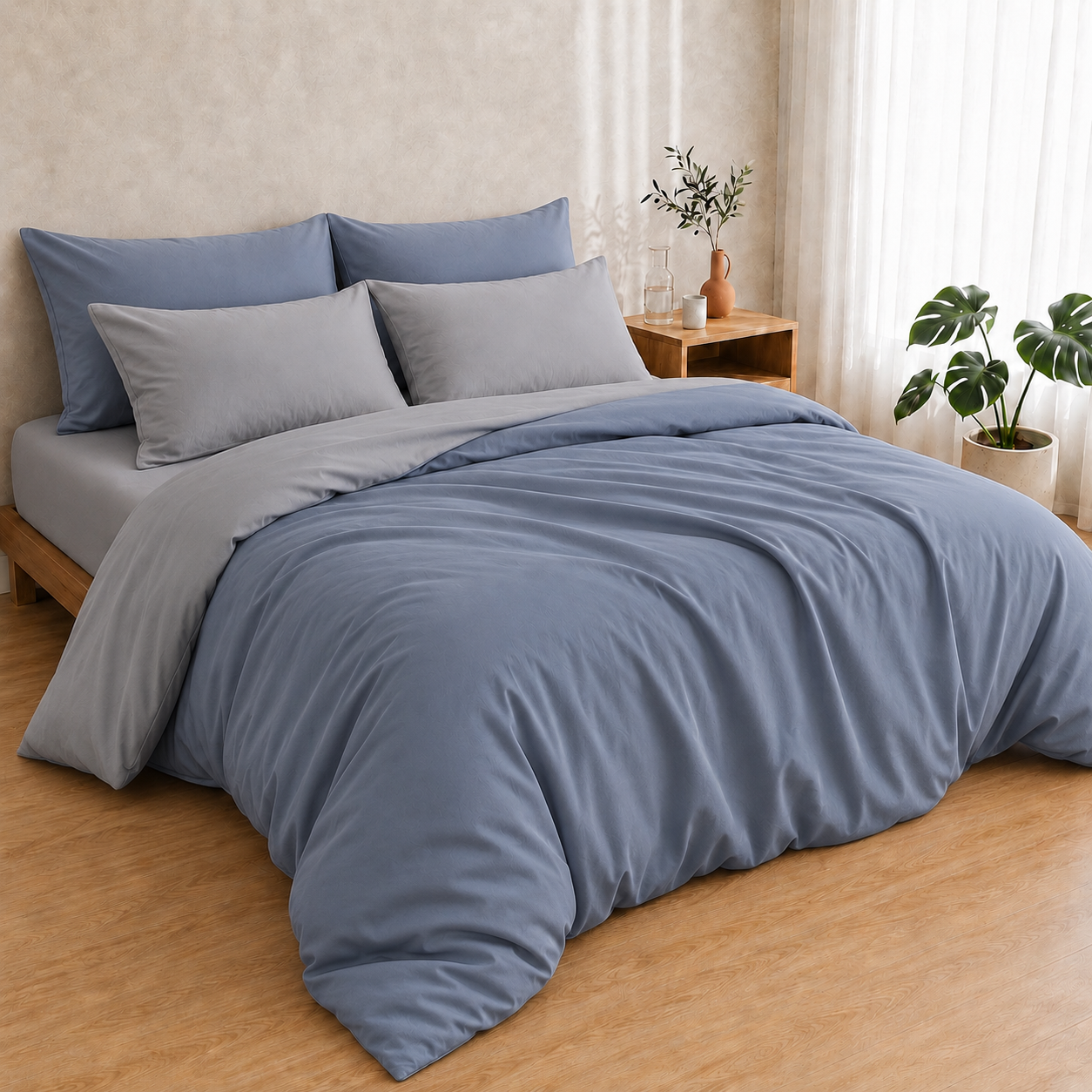 Bamboo Duvet Cover — Seaside Blue And Warm Stone