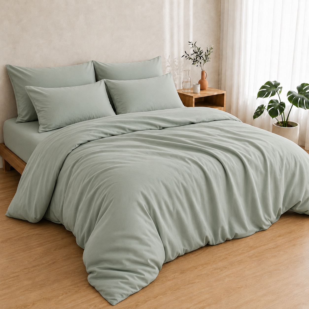 Bamboo Duvet Cover - Soft Sage And Almond Cream