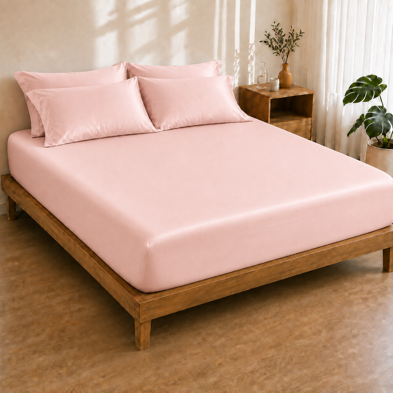 Bamboo Fitted Sheet — Petal Pink