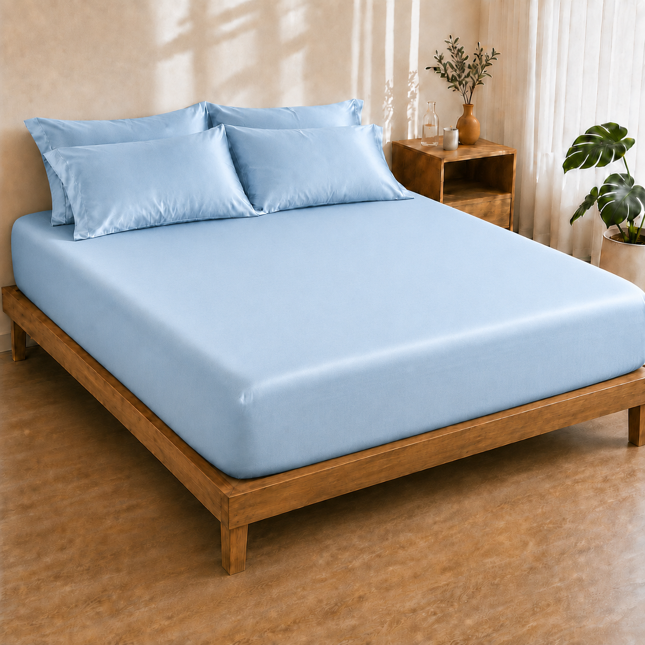 Bamboo Fitted Sheet — Soft Sky Blue