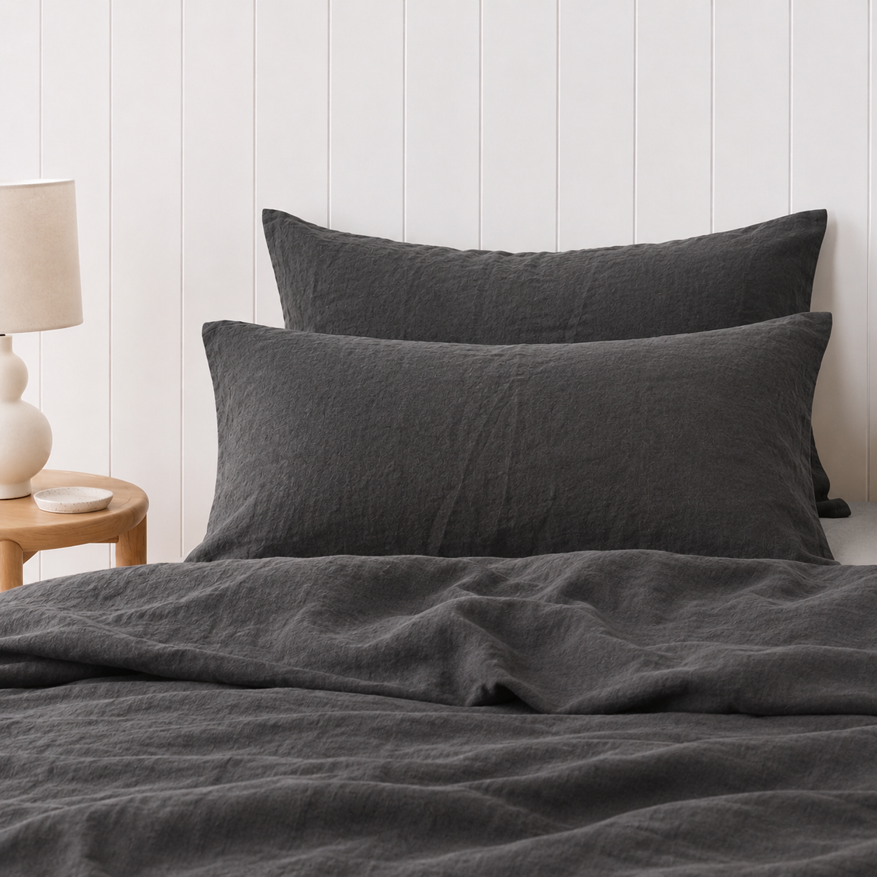 French Linen Pillowcase — Charcoal Grey