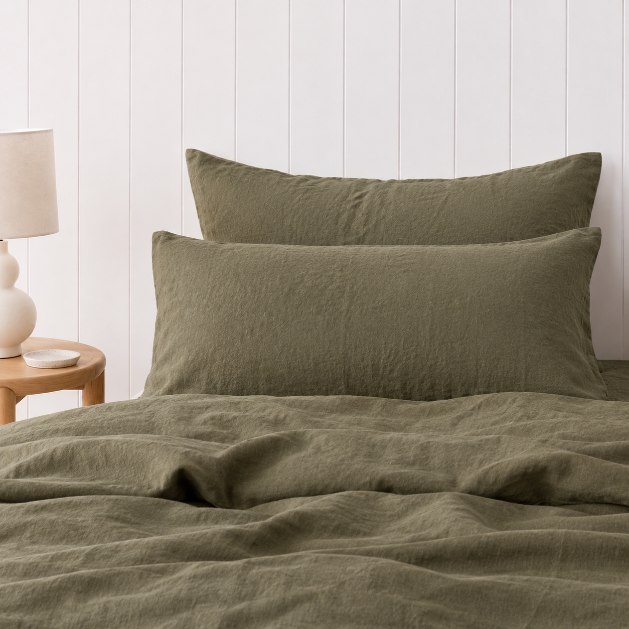 French Linen Pillowcase — Olive Grove
