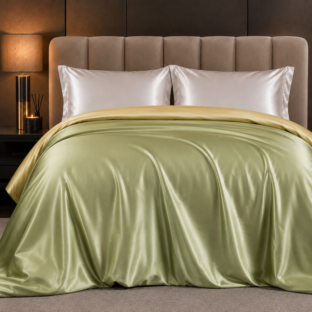 Mulberry Silk Duvet Cover — Pale Sage And Soft Gold